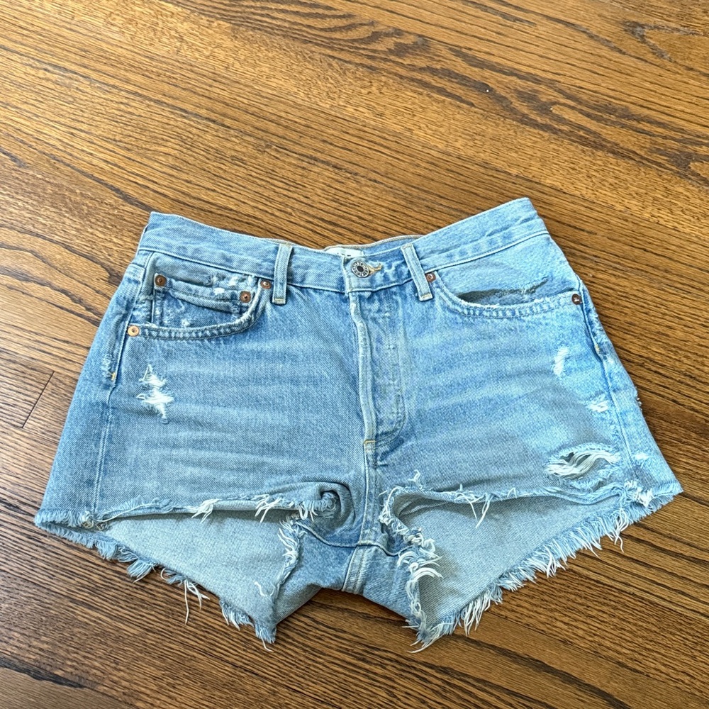 B11 Agolde Women’s 25 Sky Blue Ripped Distressed Jean Short Shorts